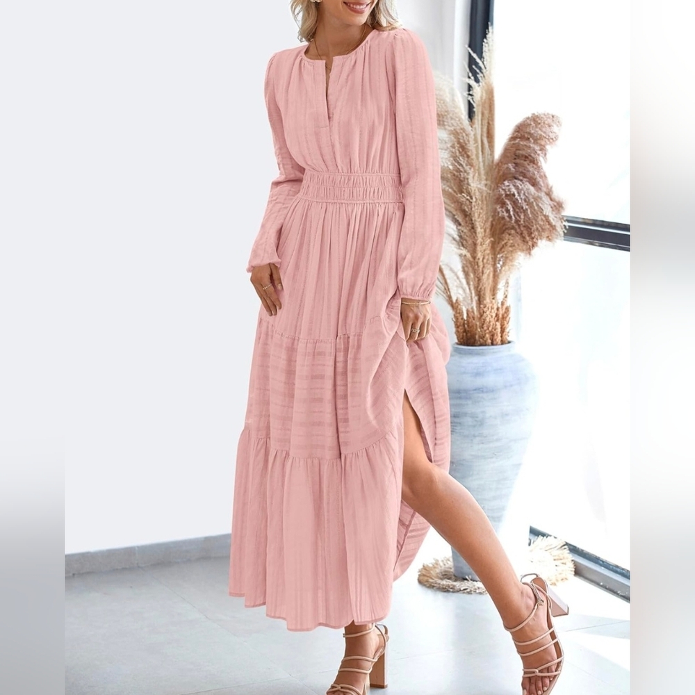 Bohemien Long Sleeve Pink Maxi Dress - Picture 3 of 11